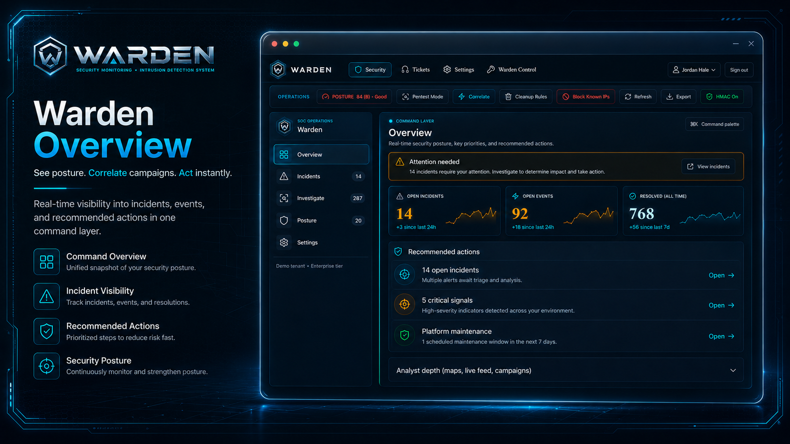 Warden Overview — command layer dashboard